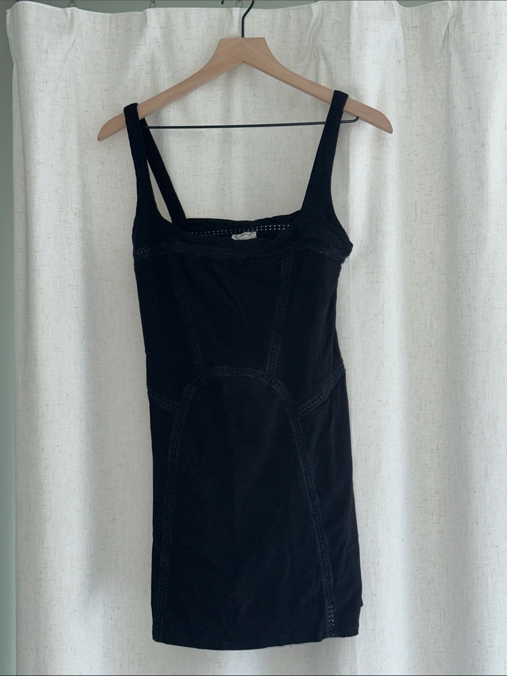 Intimately Free People Black Cotton Blend Lace Trim Sleep Chemise Nightie Medium